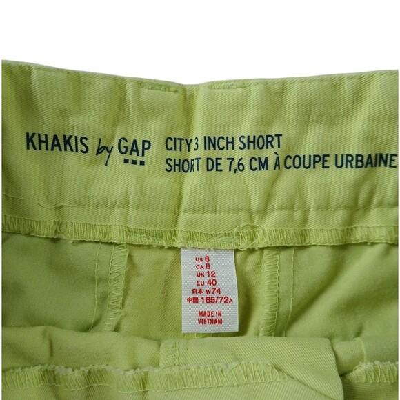 GAP Booty Shorts Khaki's City 3" Urban Neon Yellow/Green 80's Flat Front Size 8 - Picture 3 of 8